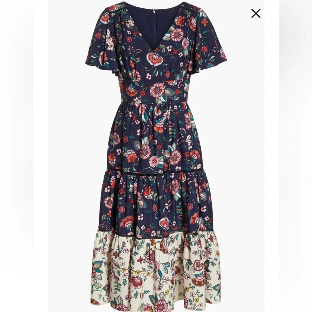 Eliza J Flutter Sleeve Tiered Fit & Flare Dress